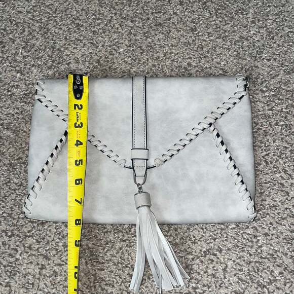Light Gray Whipstitch Envelope Clutch with Tassel Detail - Picture 3 of 4
